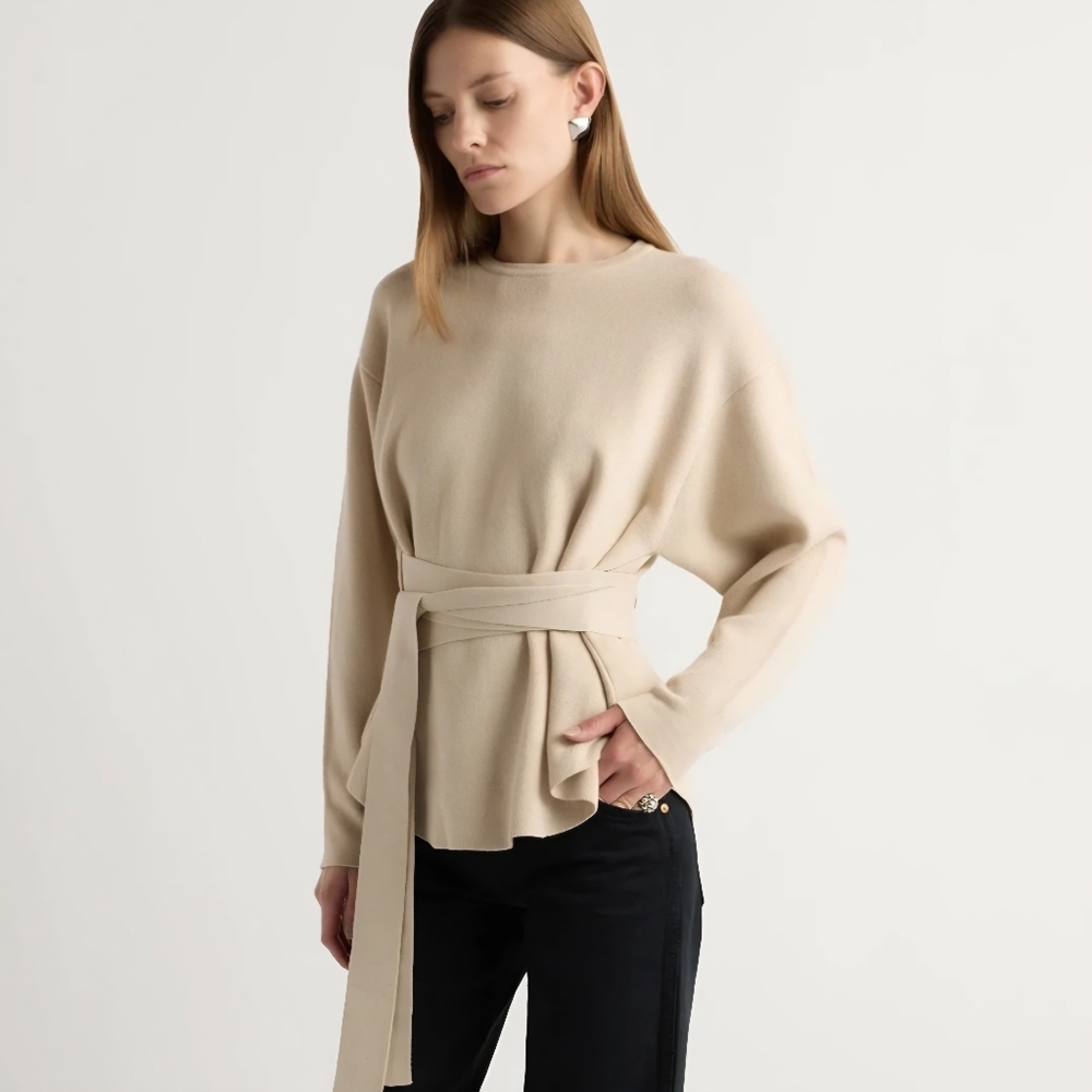 Modern Citizen Nara Tie-Front Knit Sweater, Medium, Oatmeal